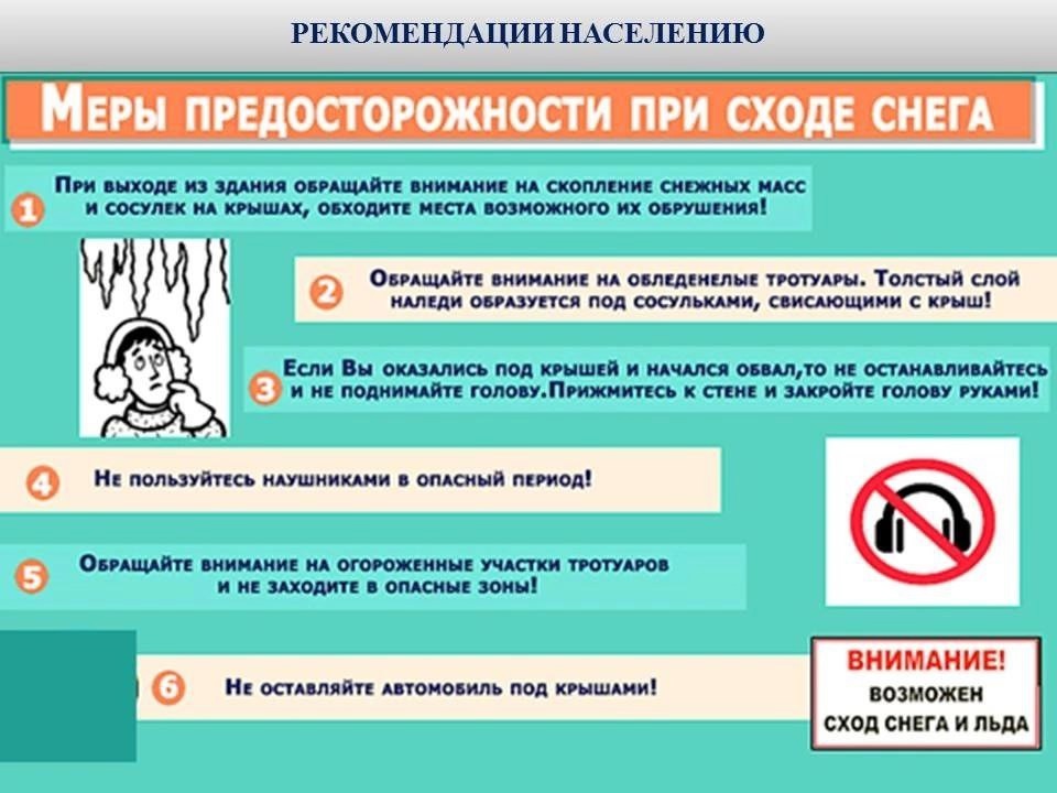 Меры предосторожности при сходе снега.